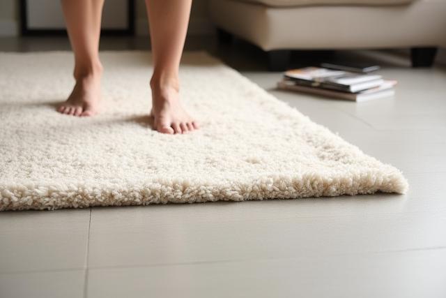 Luksuriøst, teksturert teppe i en stue